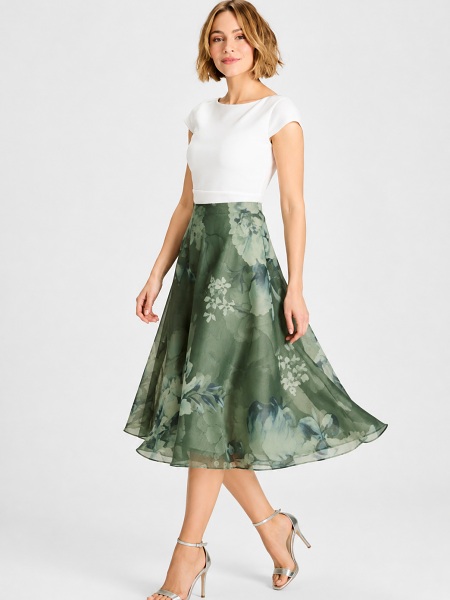 Cocktailkleid Swing aus bedrucktem Organza mit Scuba Oberteil 5AJ08800 